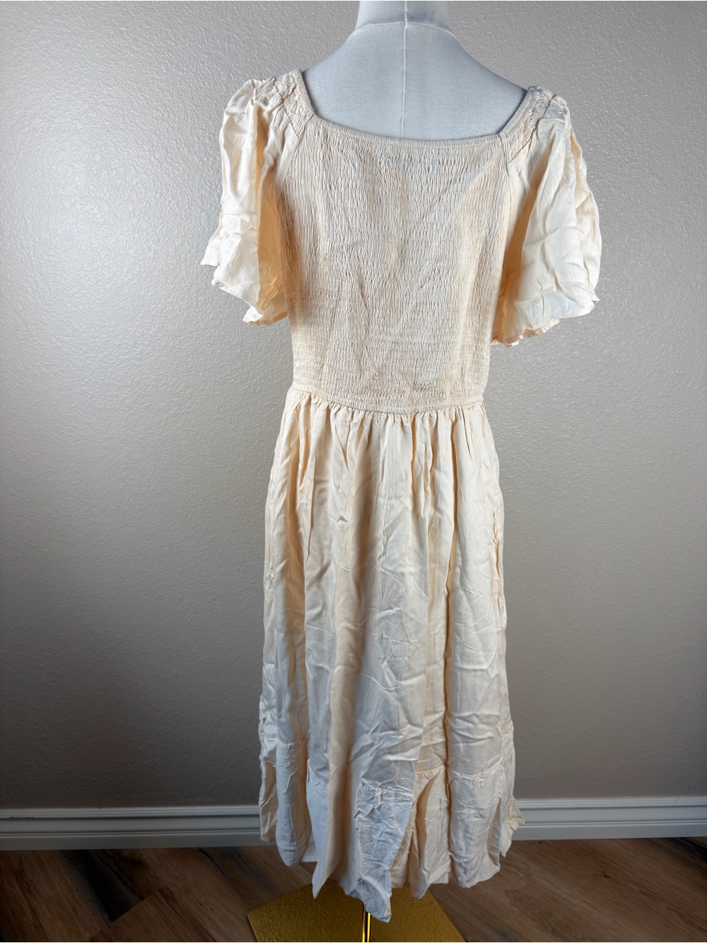 NWT Cream Smocked V-Neck Midi Dress with Flutter Sleeves, Large - Picture 7 of 10